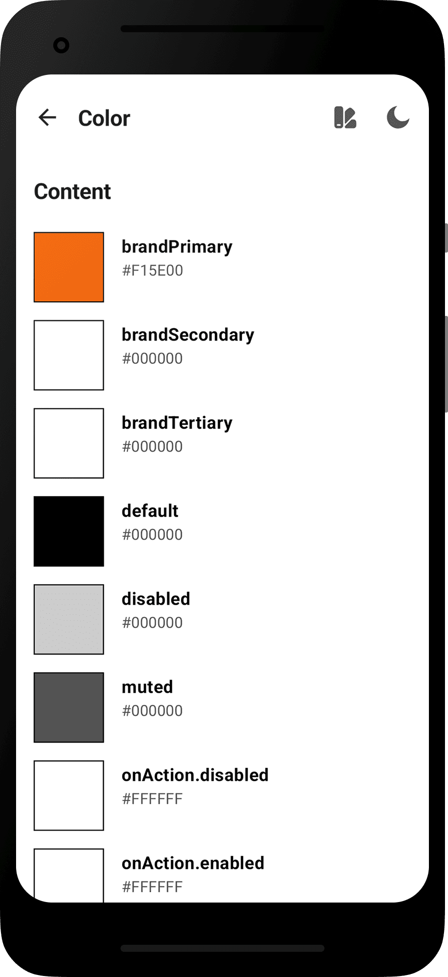 Android app - Color section showcase